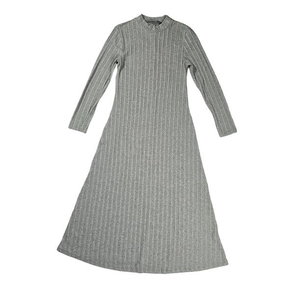 ZARA GREEN MARL SOFT TOUCH MIDI RIBBED KNIT DRESS WITH FLARED HEM SIZE LG NWOTT - Picture 1 of 11